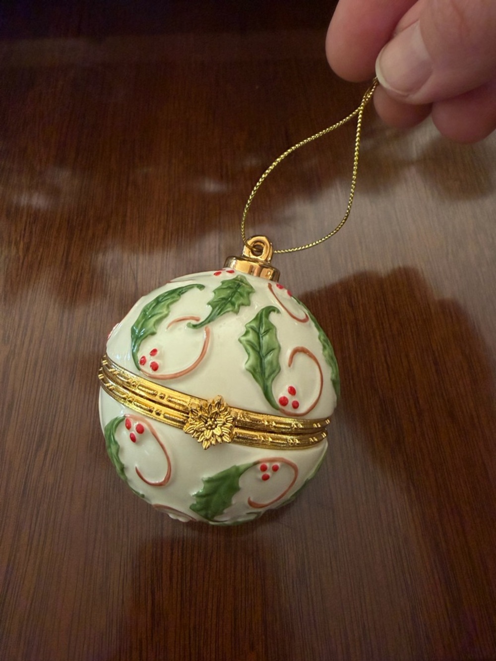Holiday Holly Ceramic Ornament Trinket Ball
